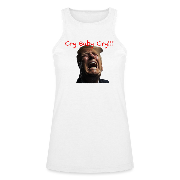 "Cry Baby Cry" American Apparel Women’s Racerneck Tank - white