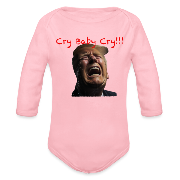"Cry Baby Baby" Organic Long Sleeve Baby Bodysuit - light pink