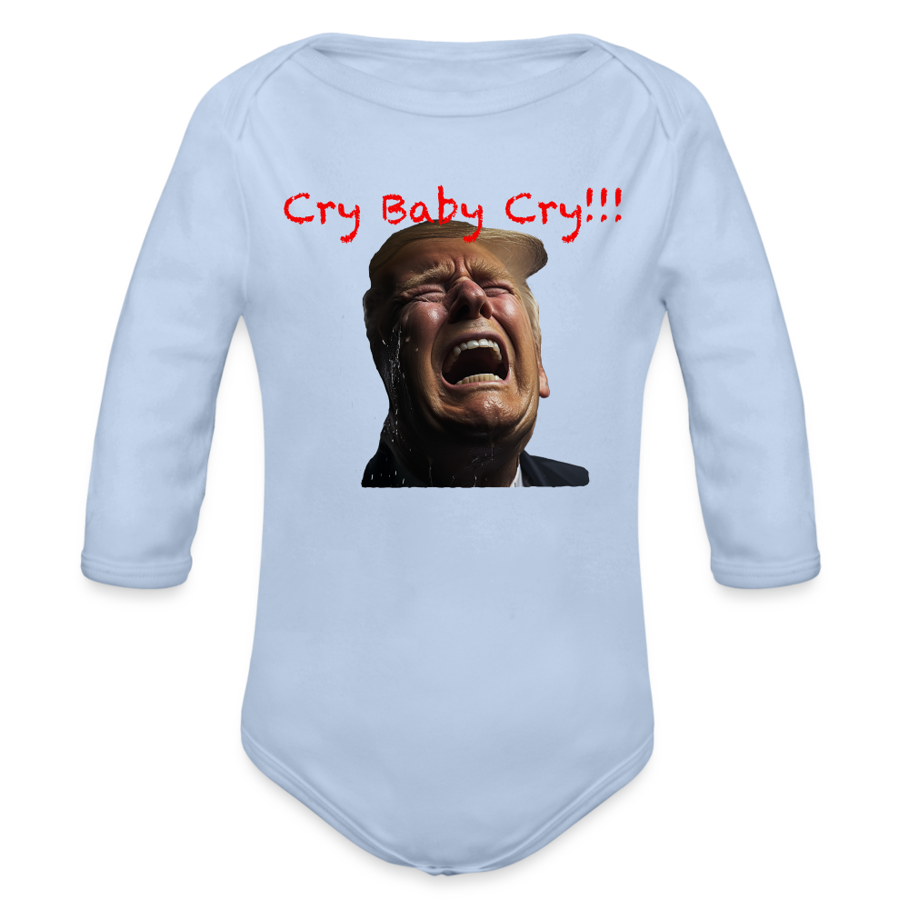 "Cry Baby Baby" Organic Long Sleeve Baby Bodysuit - sky