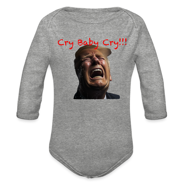 "Cry Baby Baby" Organic Long Sleeve Baby Bodysuit - heather grey