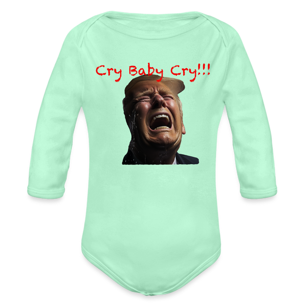 "Cry Baby Baby" Organic Long Sleeve Baby Bodysuit - light mint